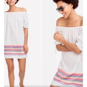 J. Crew White cotton linen blend off shoulder mini dress.